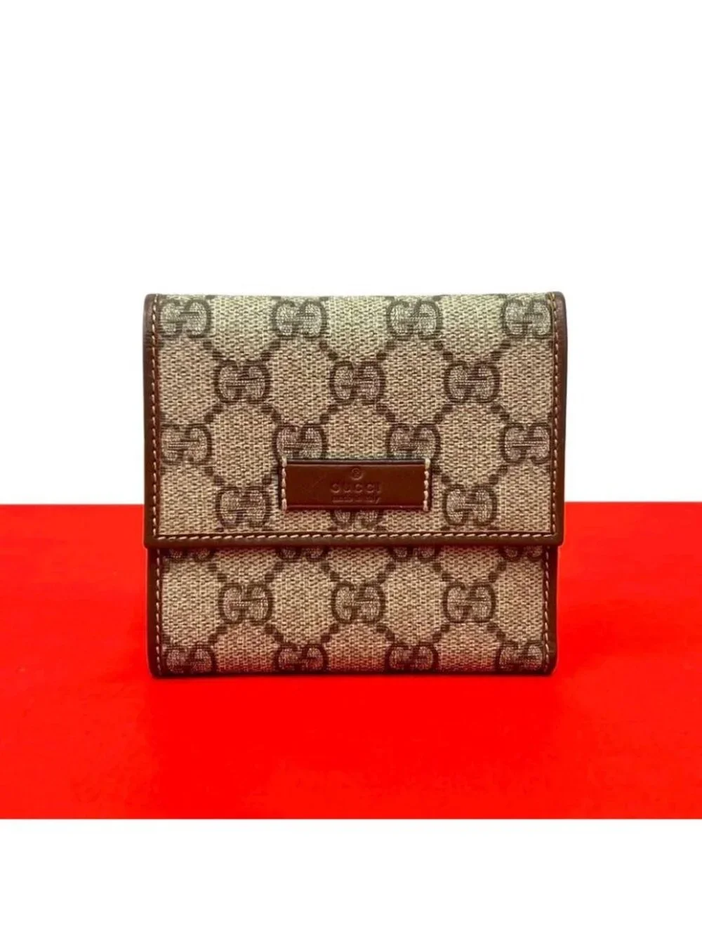 ★SOLD★ Gucci GG Supreme Leather Trifold Wallet Mini Coin Case Card Brown - Picture 1 of 10